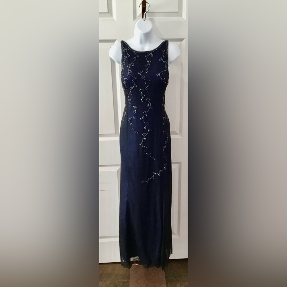 Dollar Brand Vintage 90s Navy Beaded Gown